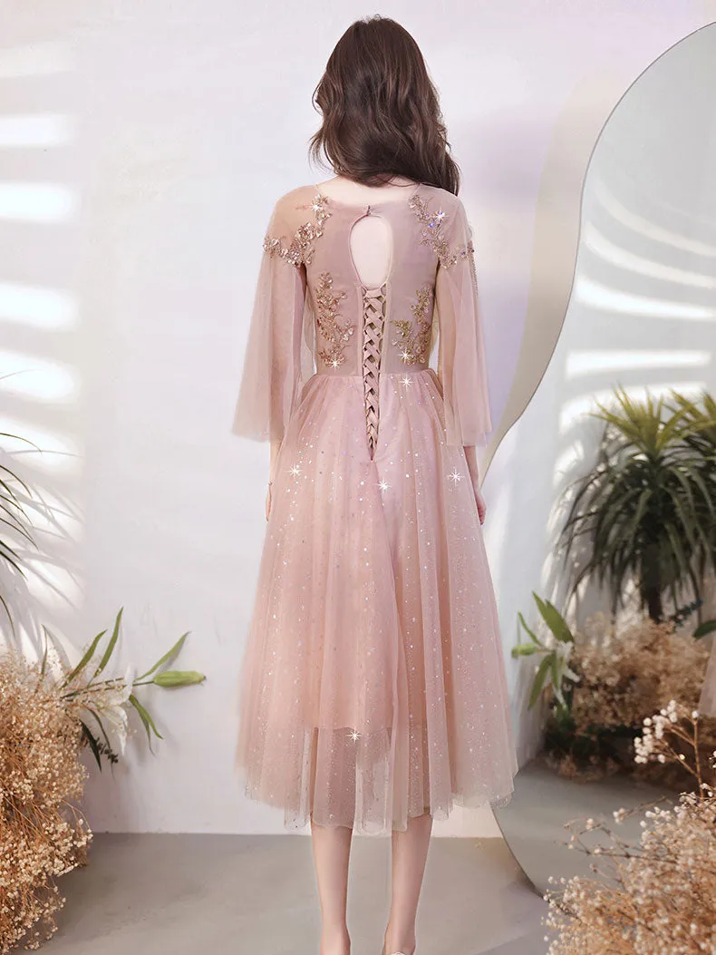 Pink Aline Tulle short prom dress pink tulle cocktail dress
