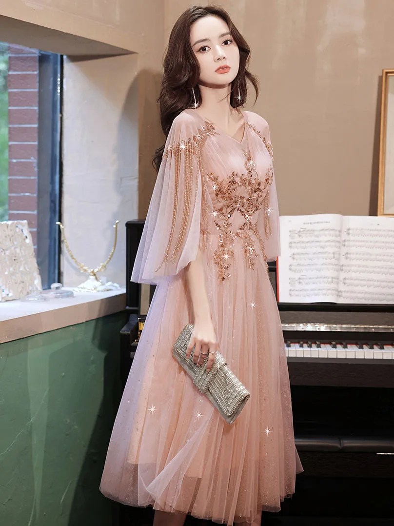 Pink Aline Tulle short prom dress pink tulle cocktail dress