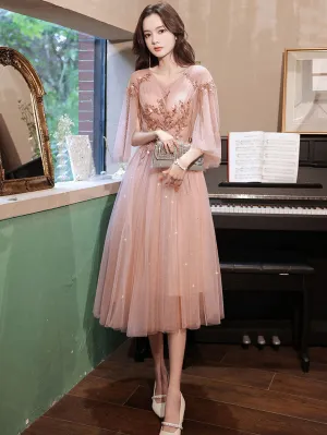 Pink Aline Tulle short prom dress pink tulle cocktail dress