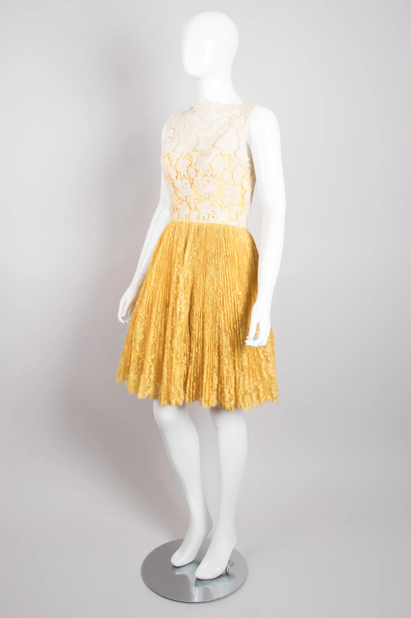 Pleated Lace Overlay Dress
