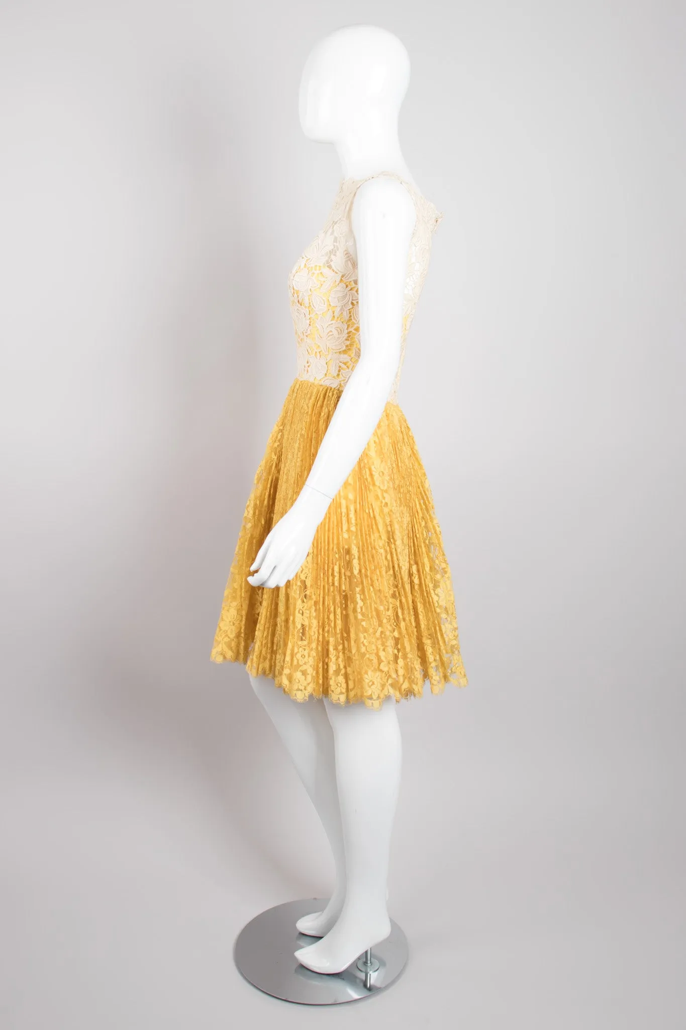 Pleated Lace Overlay Dress