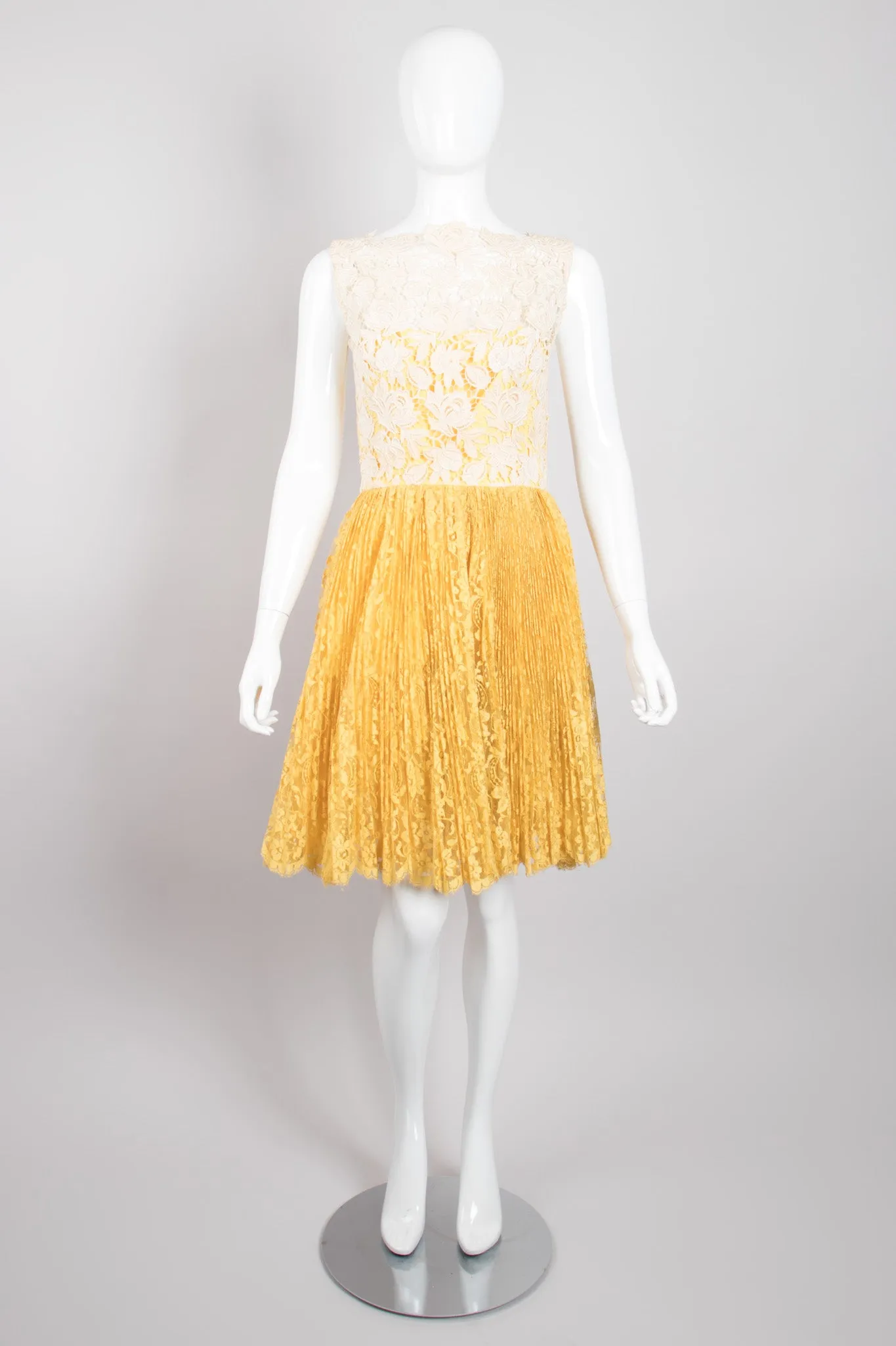 Pleated Lace Overlay Dress