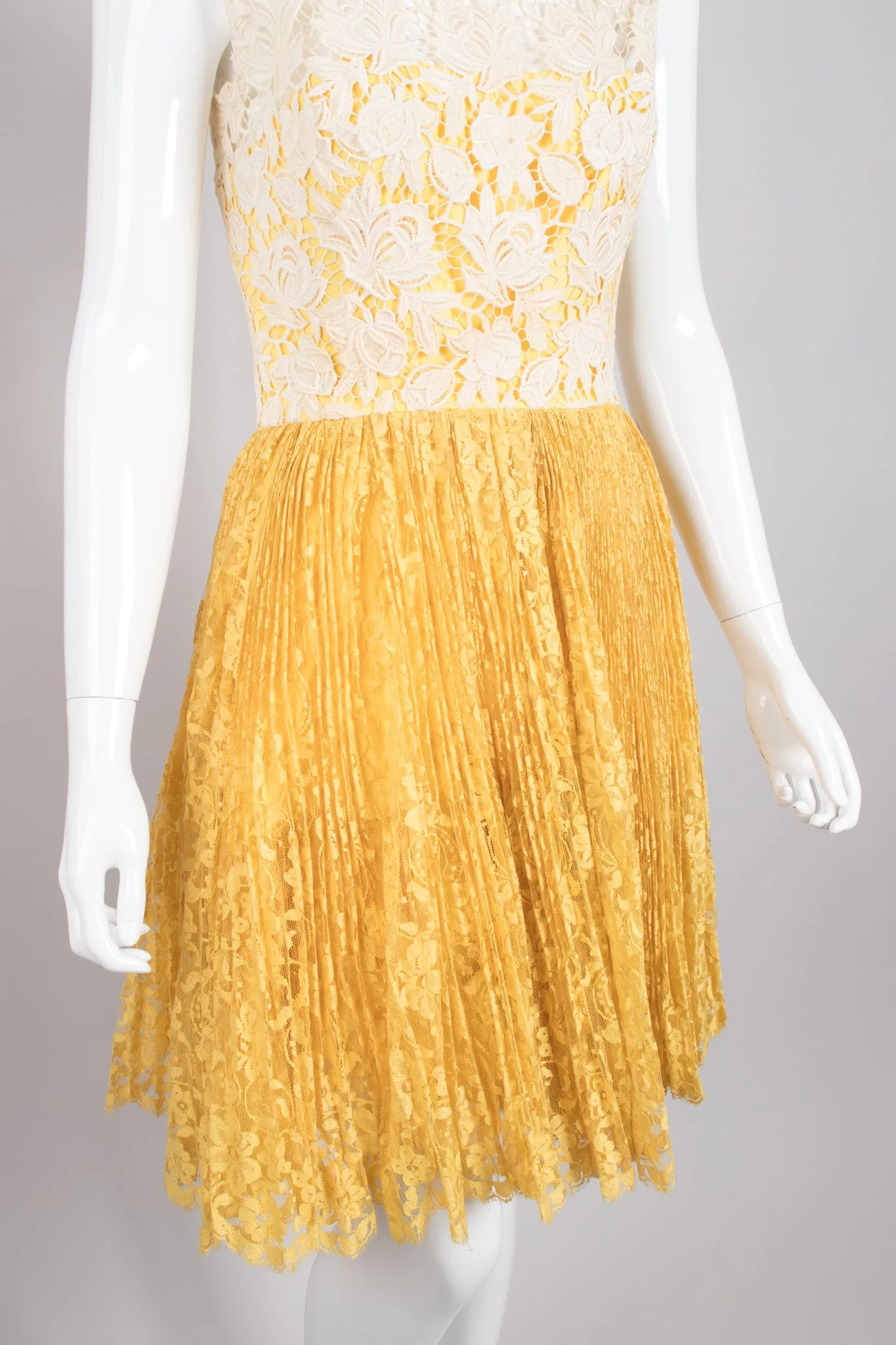 Pleated Lace Overlay Dress