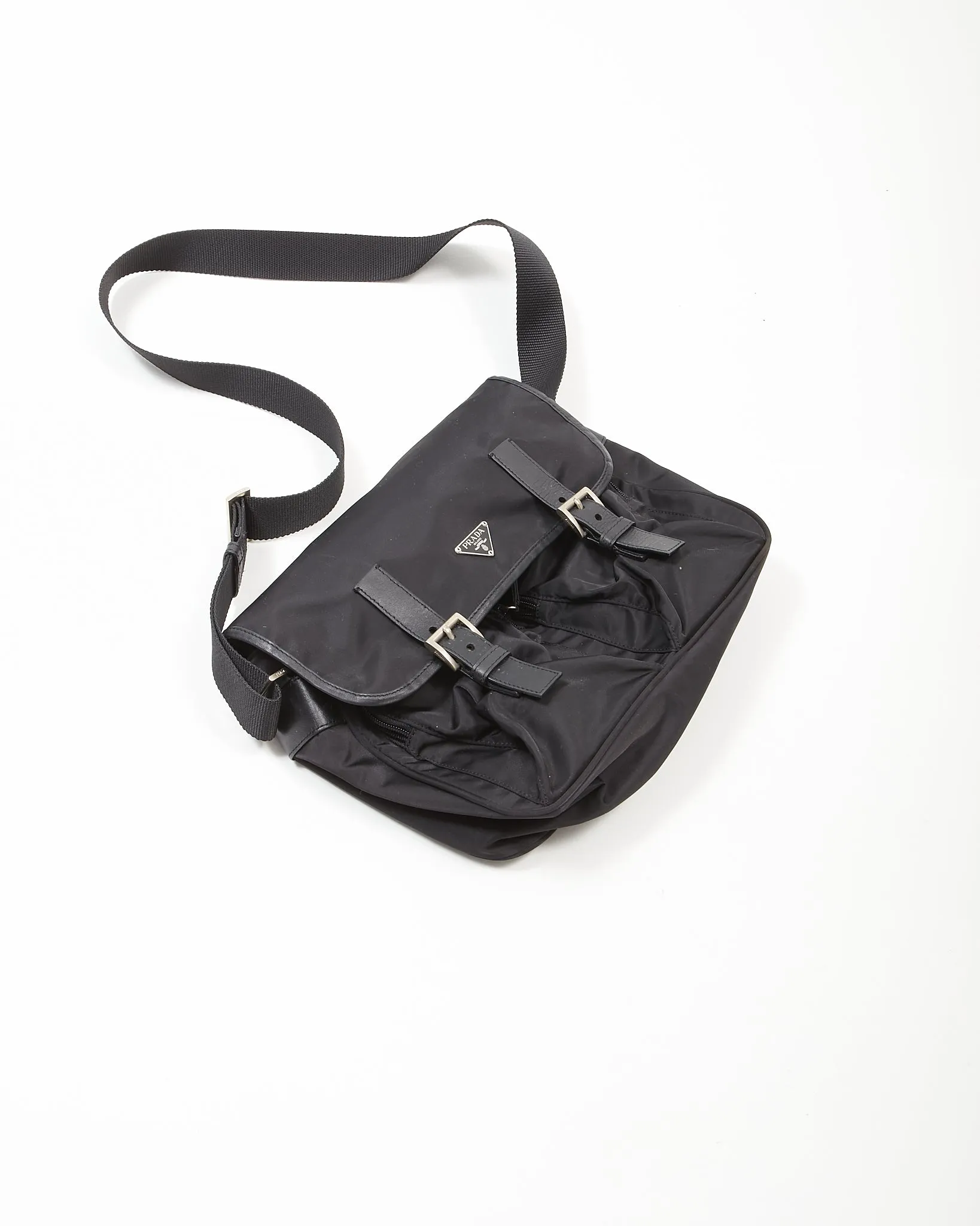 Prada Black Nylon Tessuto Two Pocket Crossbody Bag