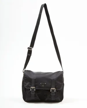 Prada Black Nylon Tessuto Two Pocket Crossbody Bag