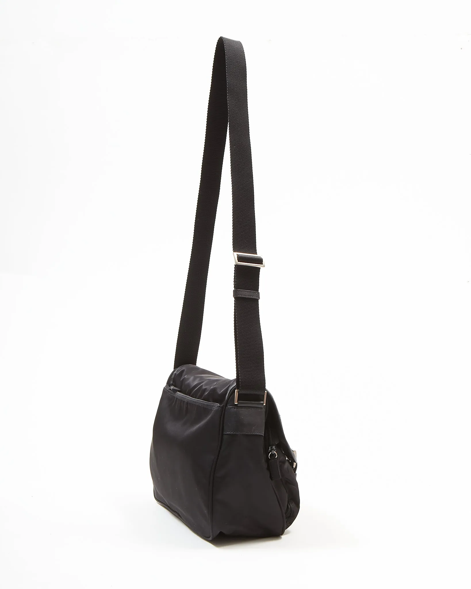 Prada Black Nylon Tessuto Two Pocket Crossbody Bag
