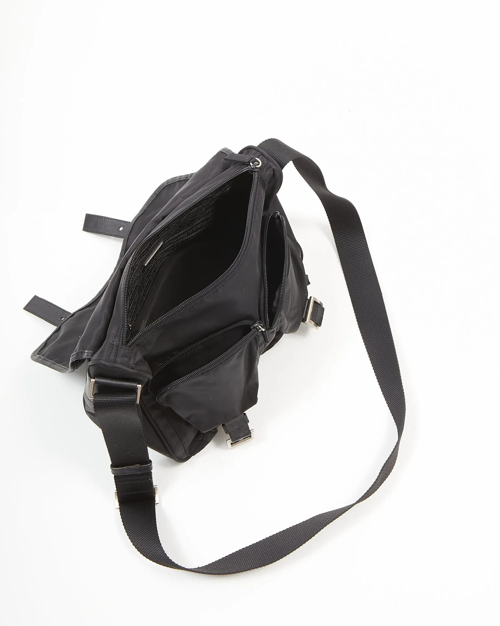 Prada Black Nylon Tessuto Two Pocket Crossbody Bag