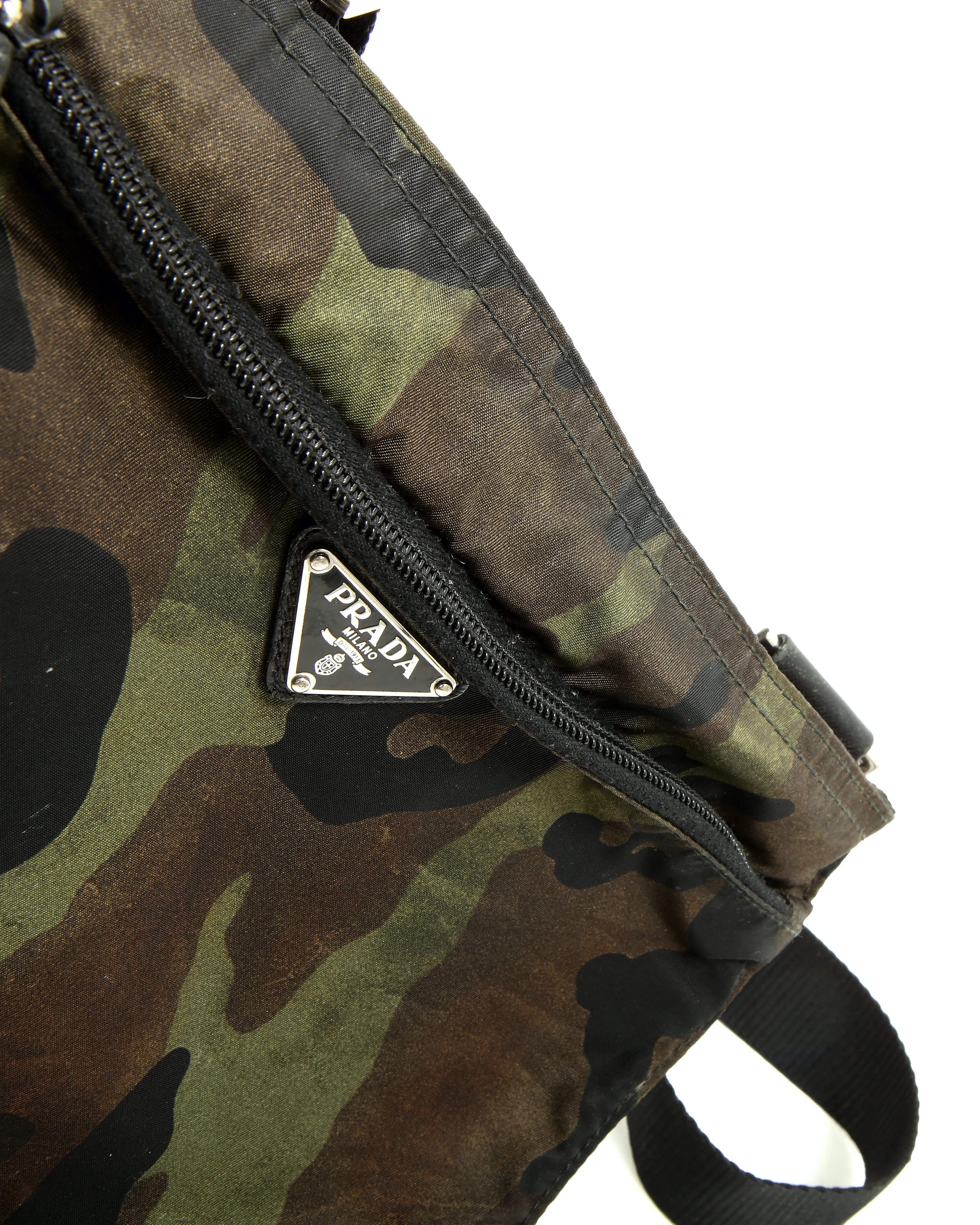 Prada Black/Green Camo Print Nylon Tessuto Messenger Bag
