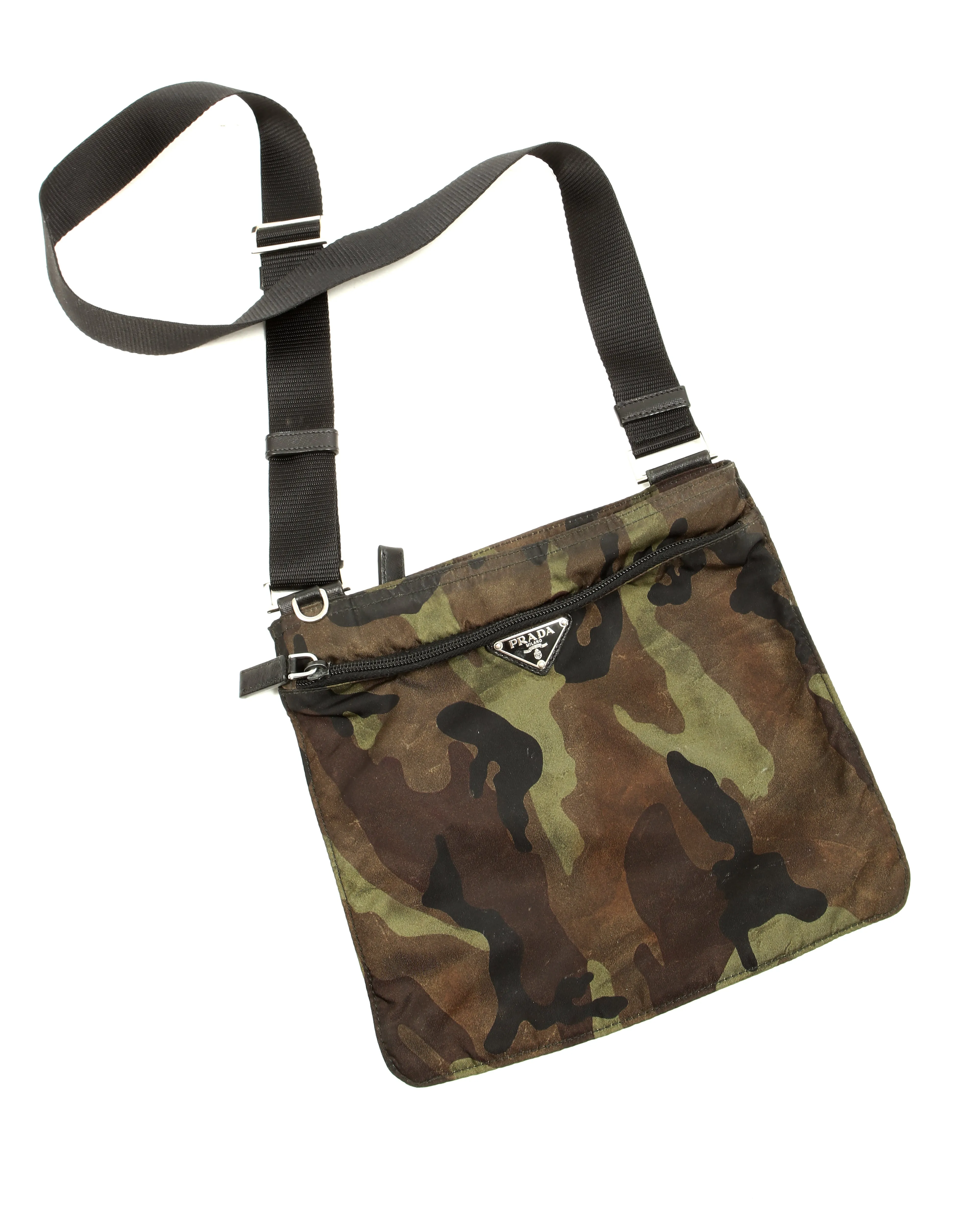 Prada Black/Green Camo Print Nylon Tessuto Messenger Bag