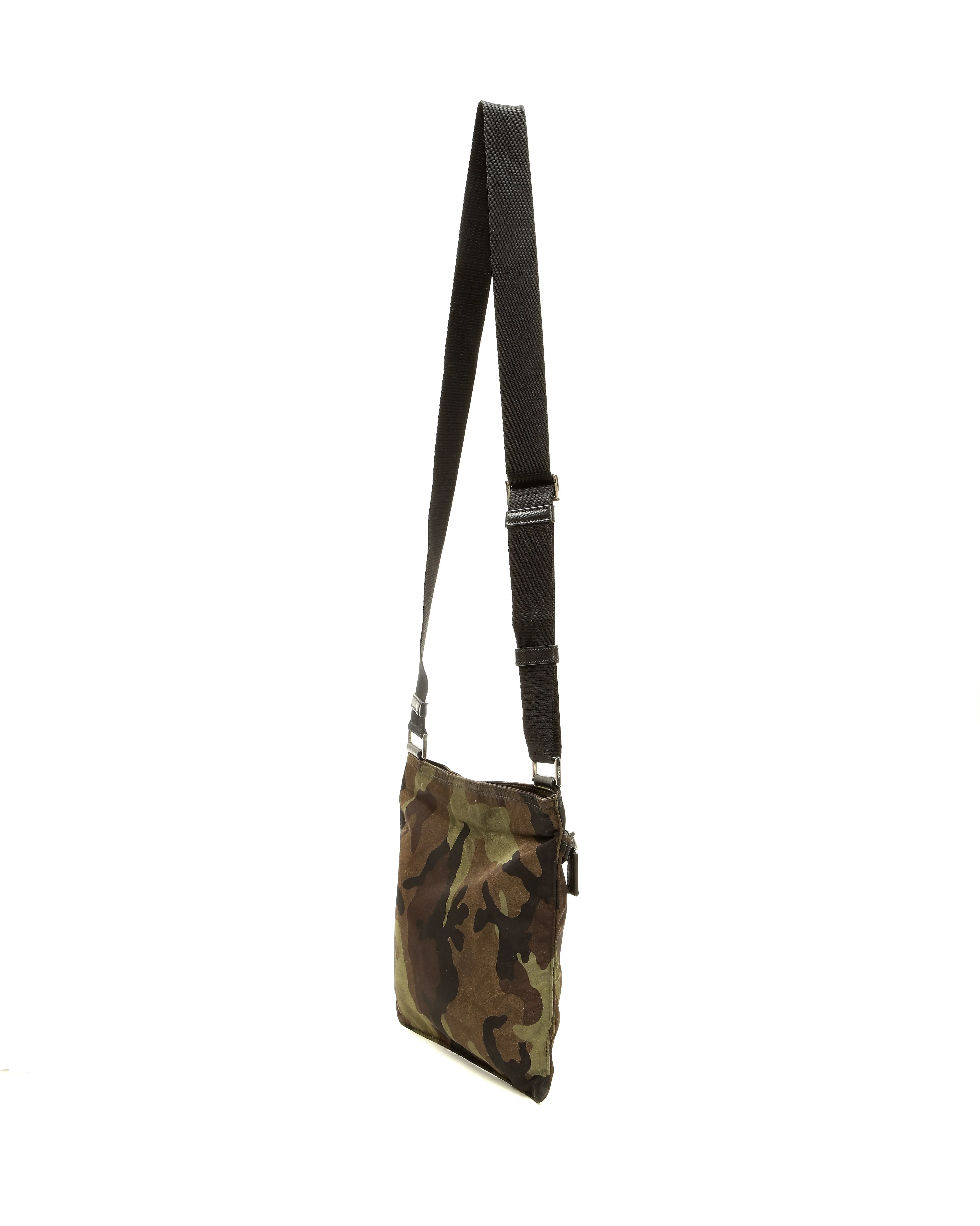 Prada Black/Green Camo Print Nylon Tessuto Messenger Bag