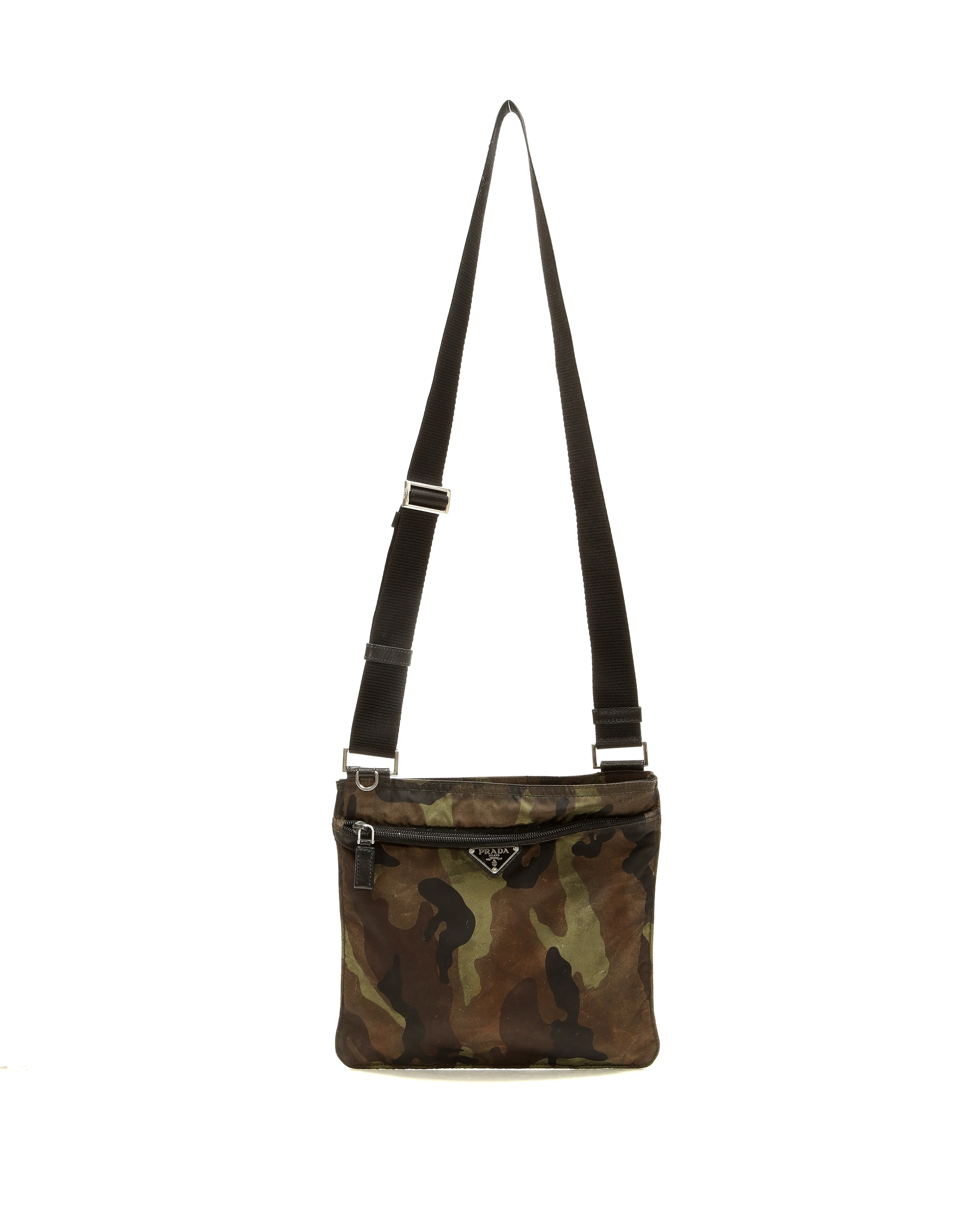 Prada Black/Green Camo Print Nylon Tessuto Messenger Bag
