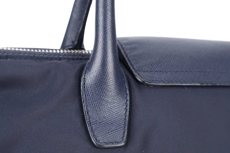 PRADA BN2106 TOTE BAG NAVY BLUE NYLON GOLD HARDWARE WITH DUST COVER AND LONG STRAPS