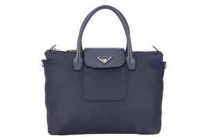 PRADA BN2106 TOTE BAG NAVY BLUE NYLON GOLD HARDWARE WITH DUST COVER AND LONG STRAPS