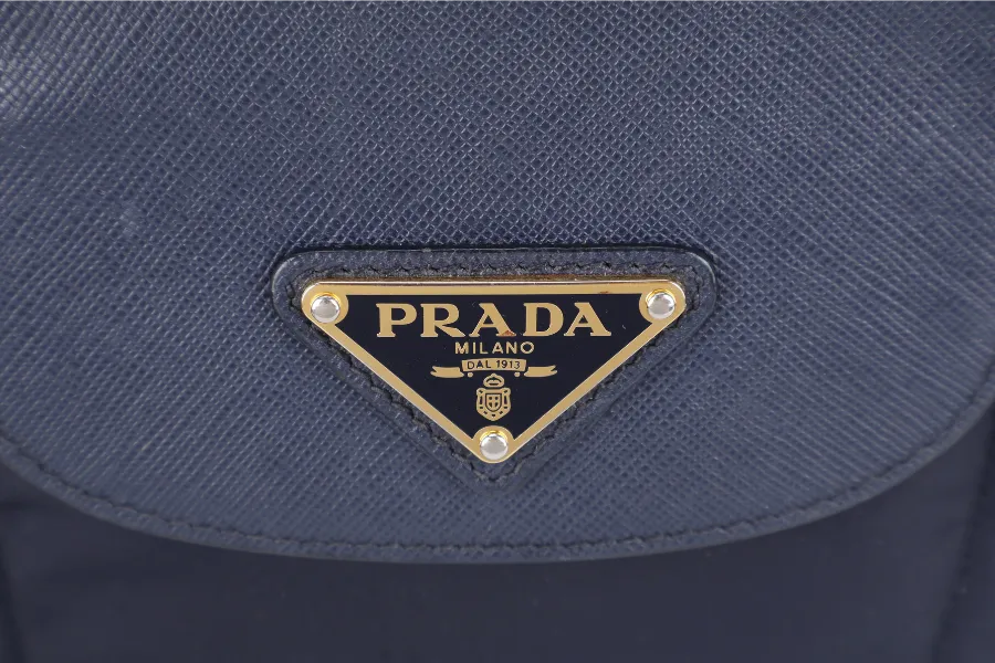 PRADA BN2106 TOTE BAG NAVY BLUE NYLON GOLD HARDWARE WITH DUST COVER AND LONG STRAPS