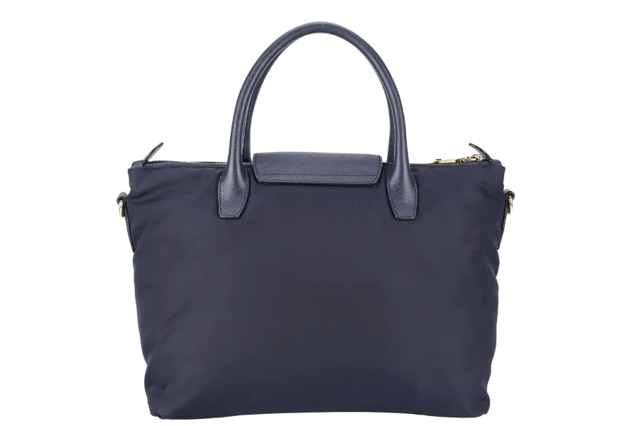 PRADA BN2106 TOTE BAG NAVY BLUE NYLON GOLD HARDWARE WITH DUST COVER AND LONG STRAPS