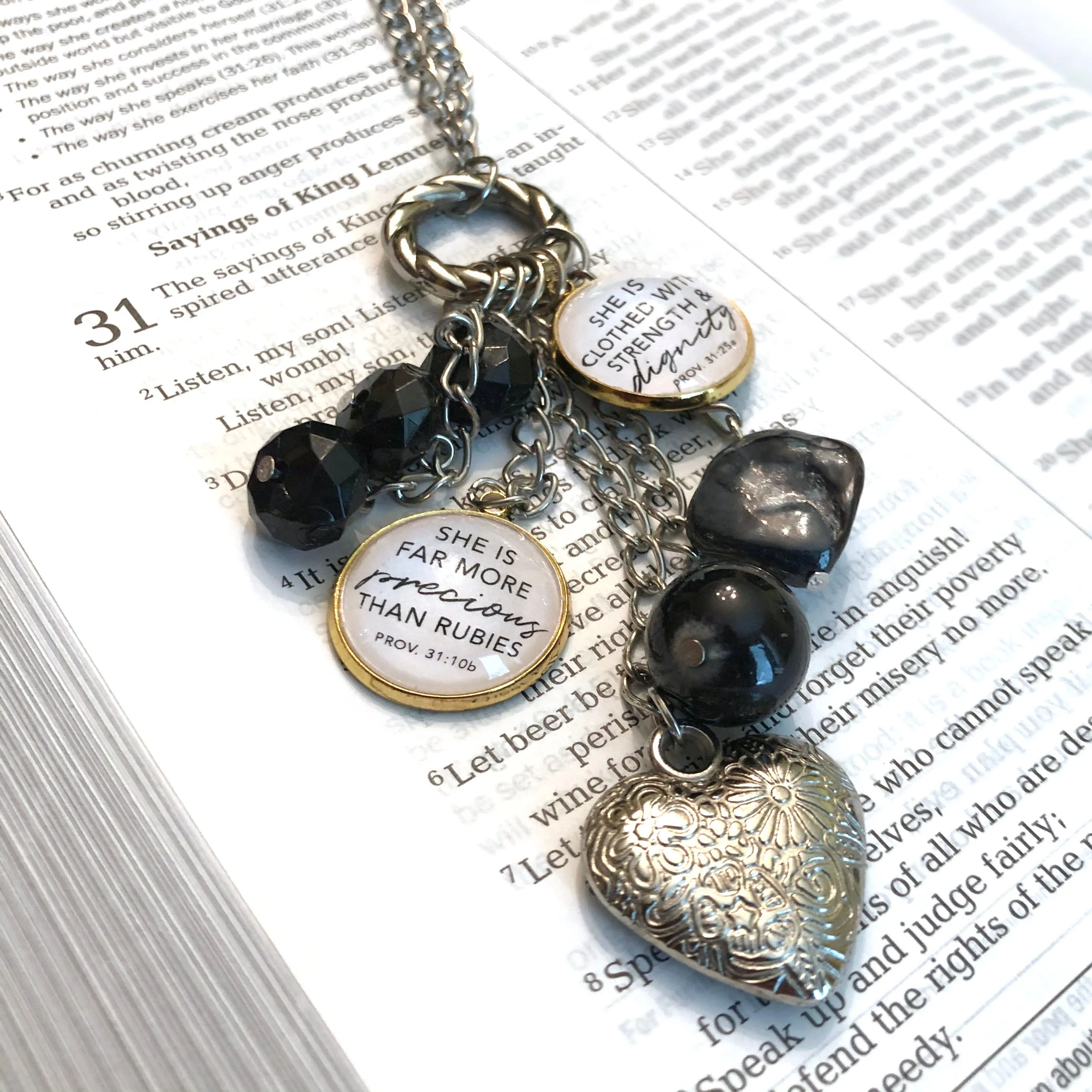 "Kindness" Proverbs 3:3 Scripture Charm for Jewelry Making, 20mm, Silver, Gold