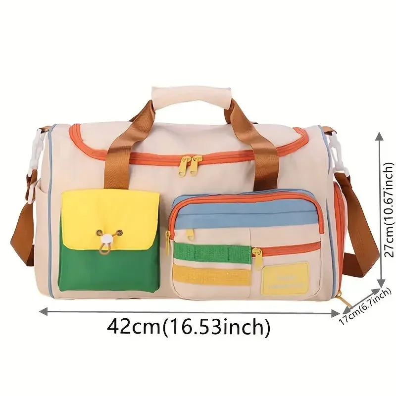 Retro Style Canvas Multi Color Accent Carry On Travel Bag