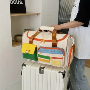 Retro Style Canvas Multi Color Accent Carry On Travel Bag