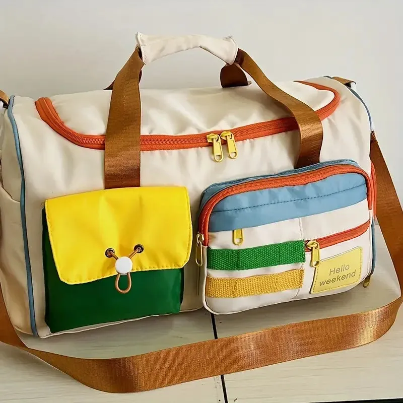 Retro Style Canvas Multi Color Accent Carry On Travel Bag