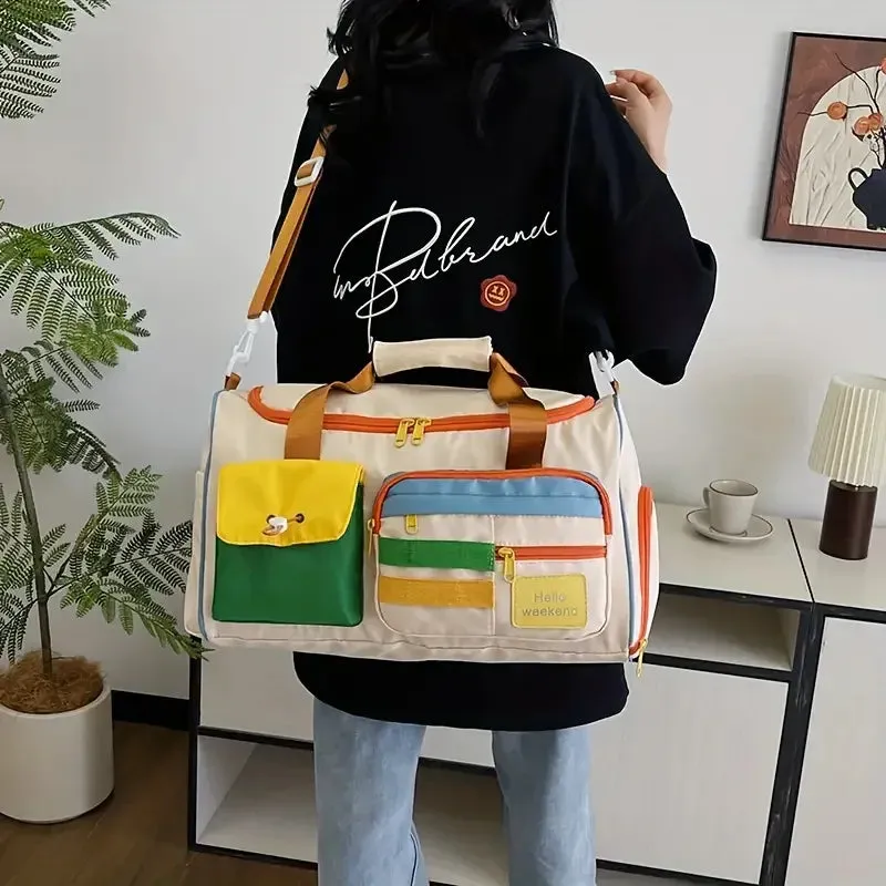 Retro Style Canvas Multi Color Accent Carry On Travel Bag