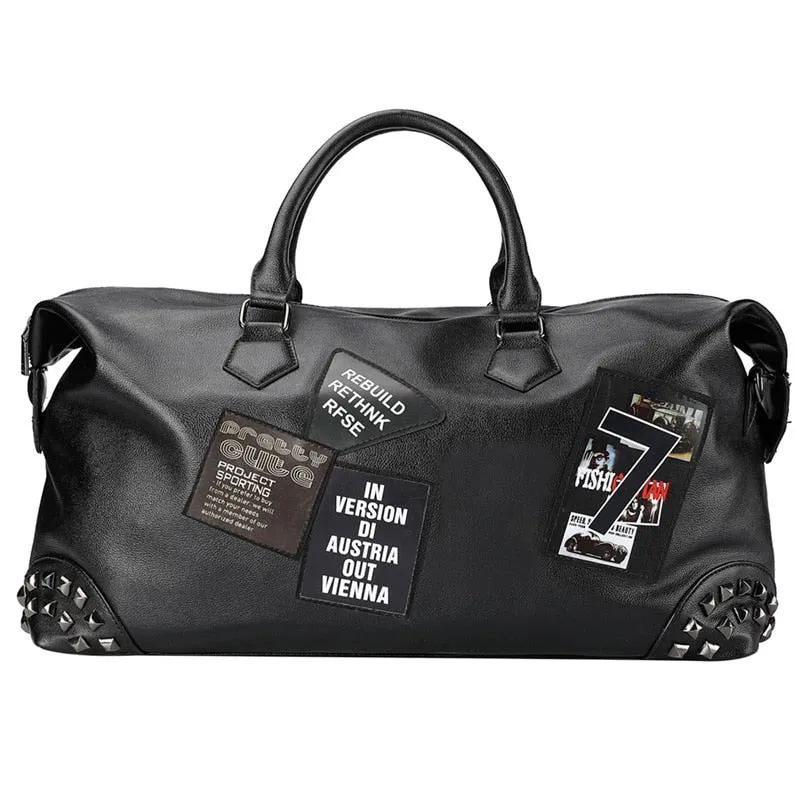 Rivet Leather Luggage Patch Style Travel Bag