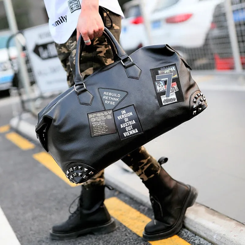 Rivet Leather Luggage Patch Style Travel Bag