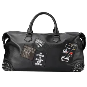 Rivet Leather Luggage Patch Style Travel Bag