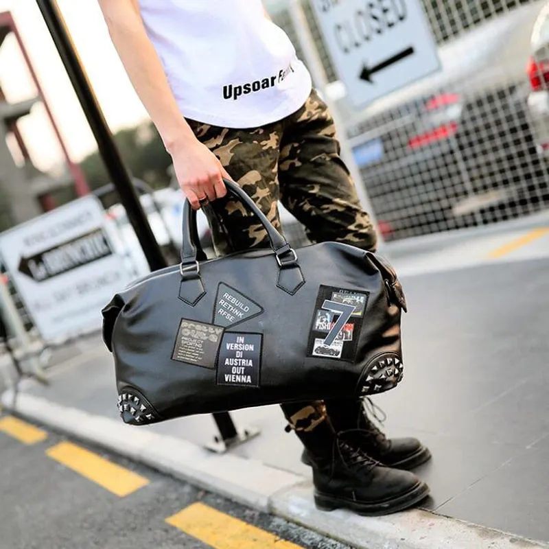 Rivet Leather Luggage Patch Style Travel Bag