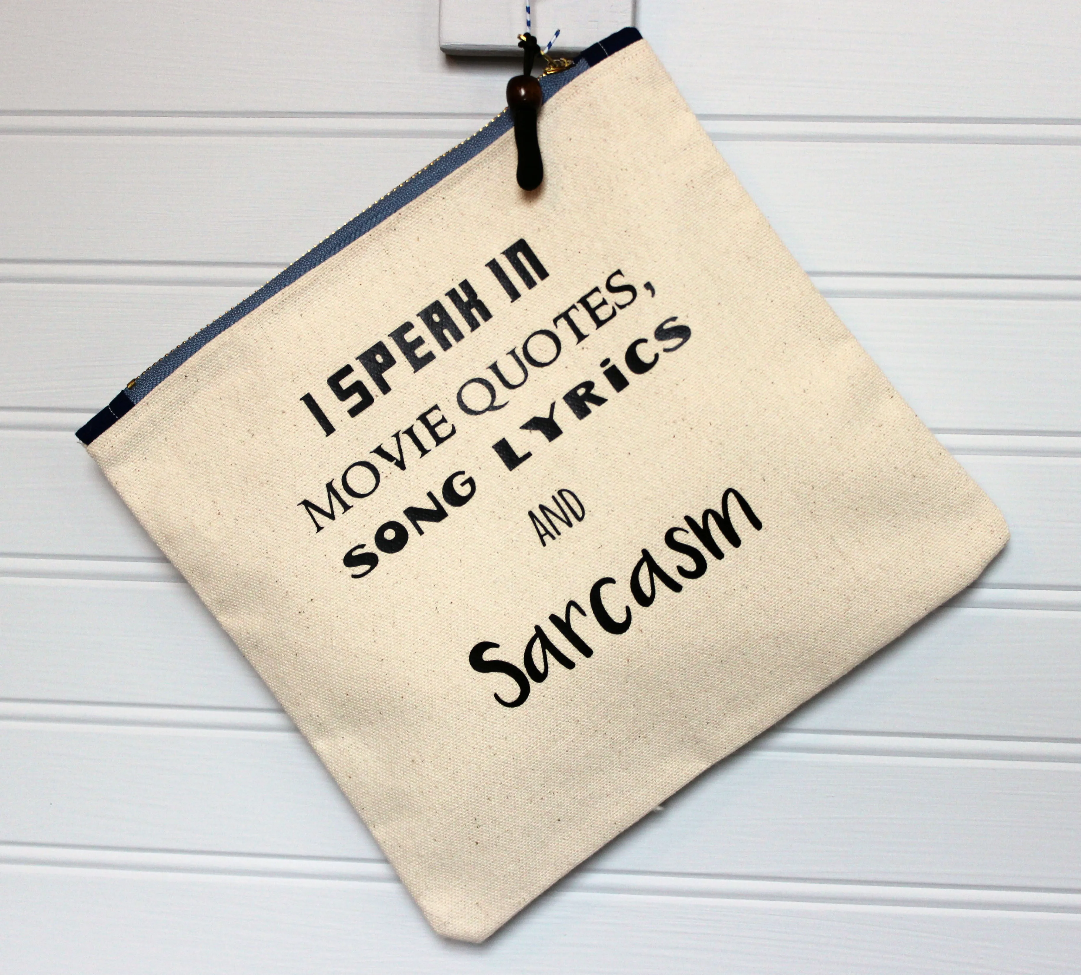 sarcasm and movie quotes - zip money makeup bag