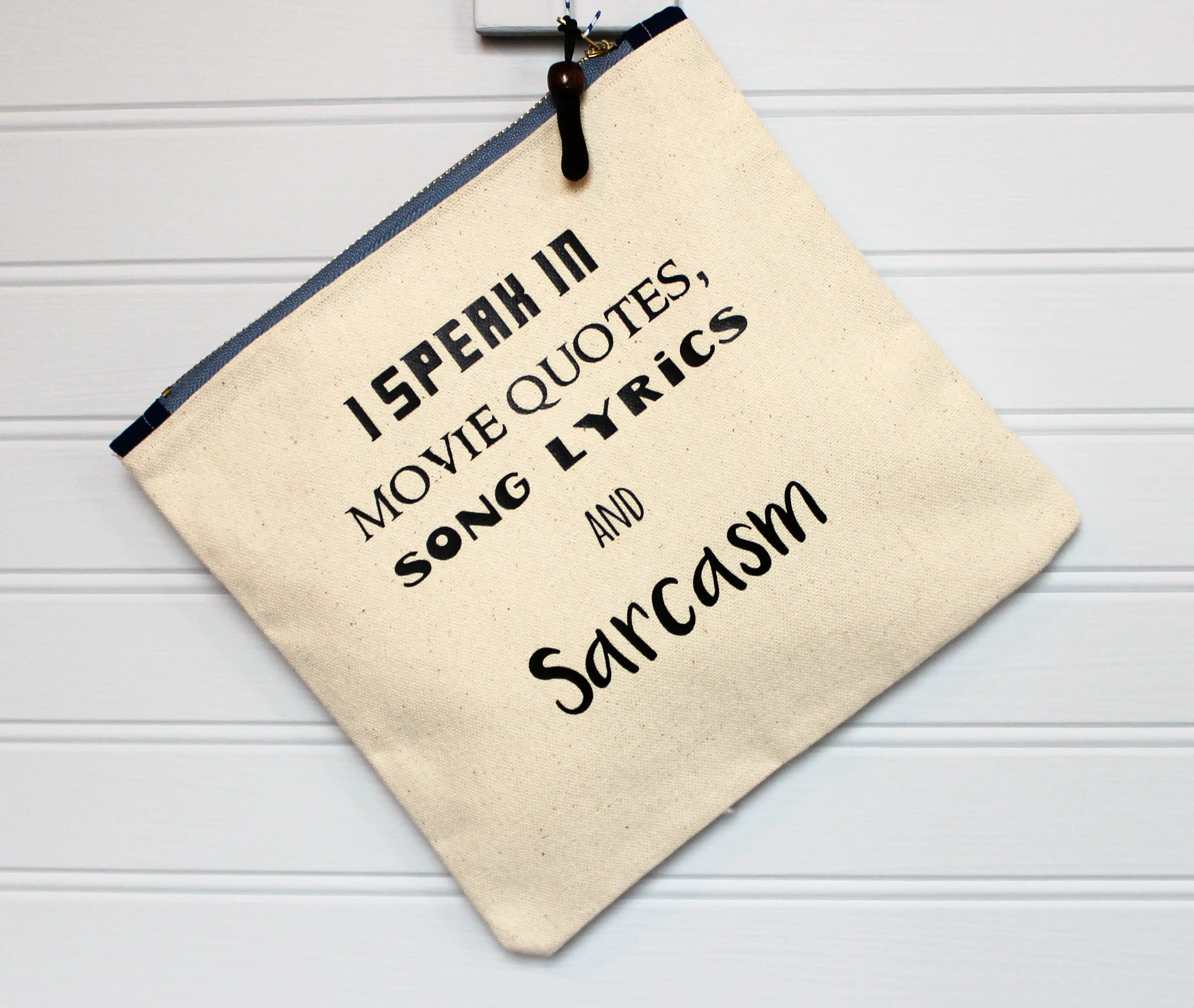 sarcasm and movie quotes - zip money makeup bag