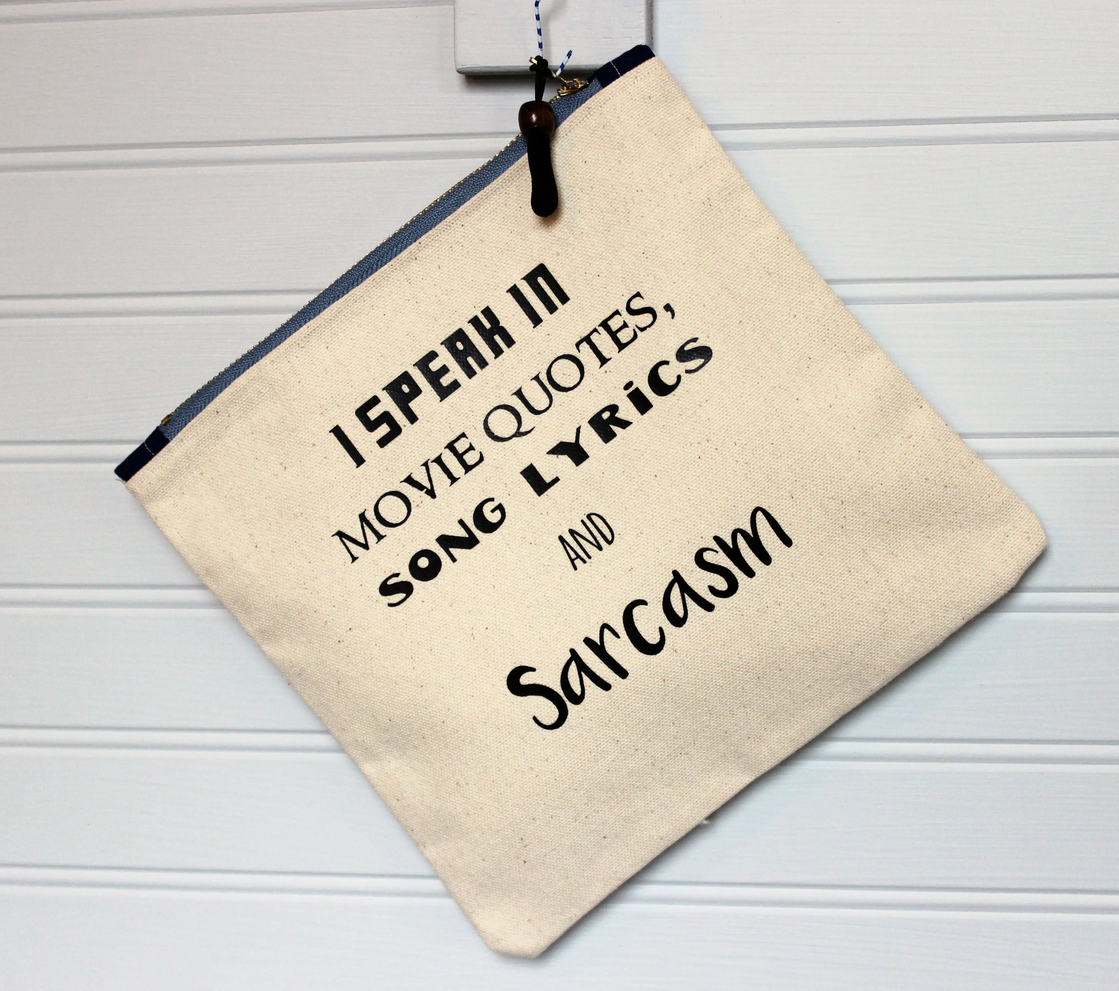sarcasm and movie quotes - zip money makeup bag