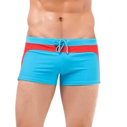 Sexy Beach Swimsuits Stitching Colors Hot Spring Low Waist Trunks for Men
