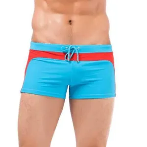 Sexy Beach Swimsuits Stitching Colors Hot Spring Low Waist Trunks for Men