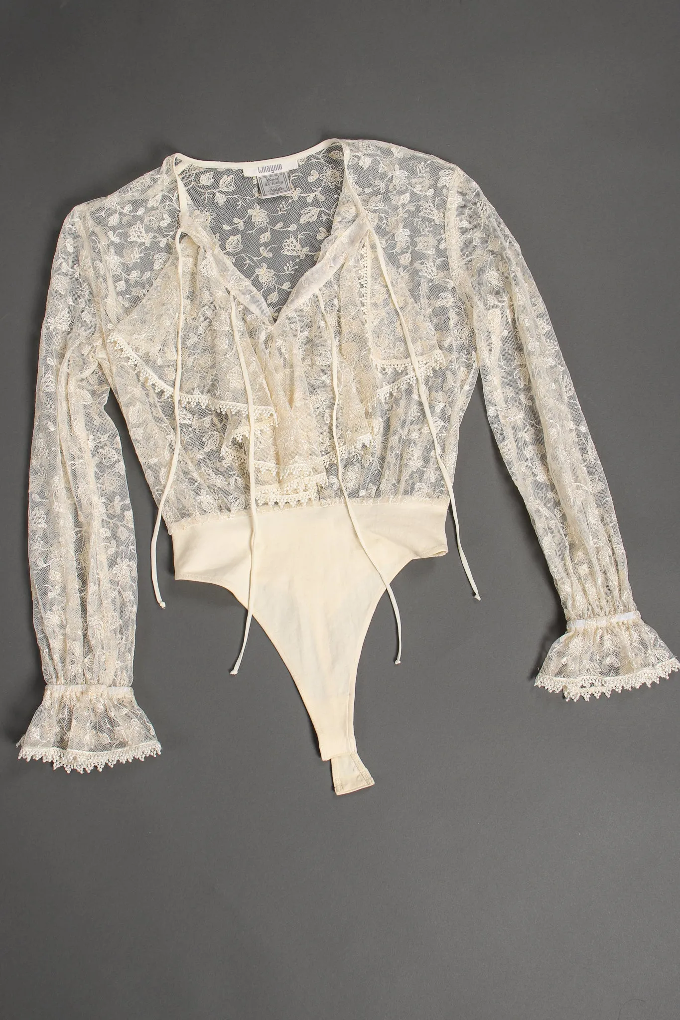Sheer Lace Jabot Bodysuit