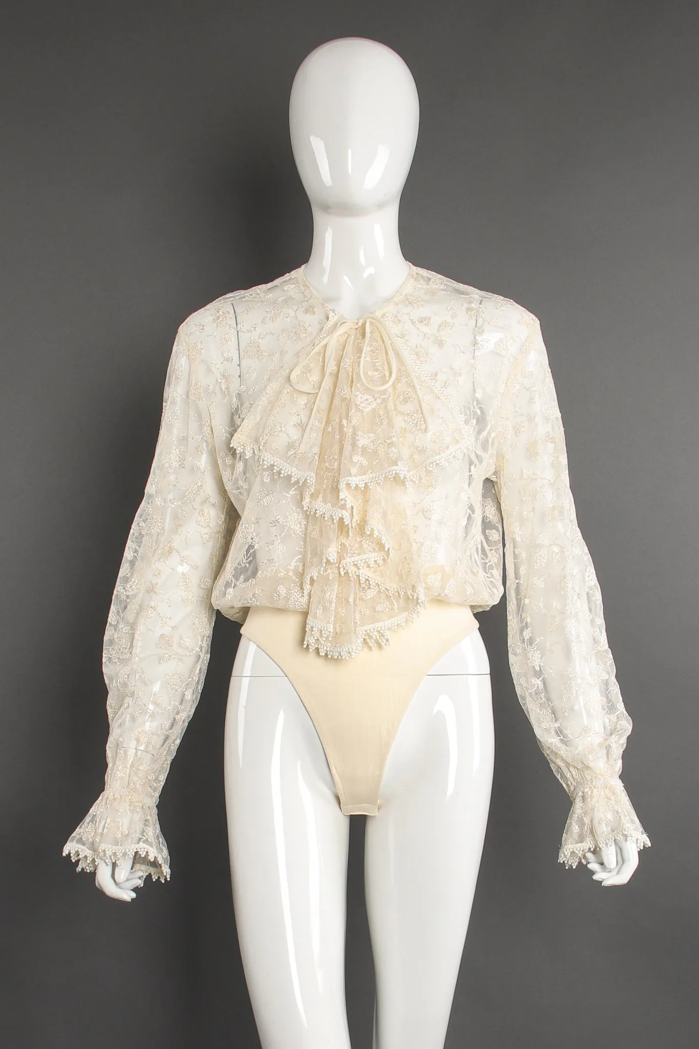 Sheer Lace Jabot Bodysuit