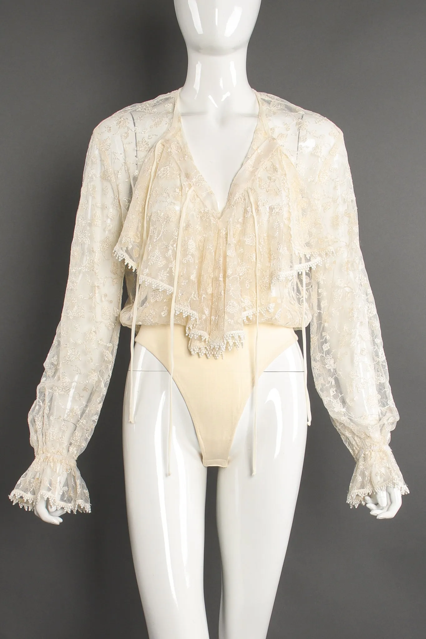 Sheer Lace Jabot Bodysuit