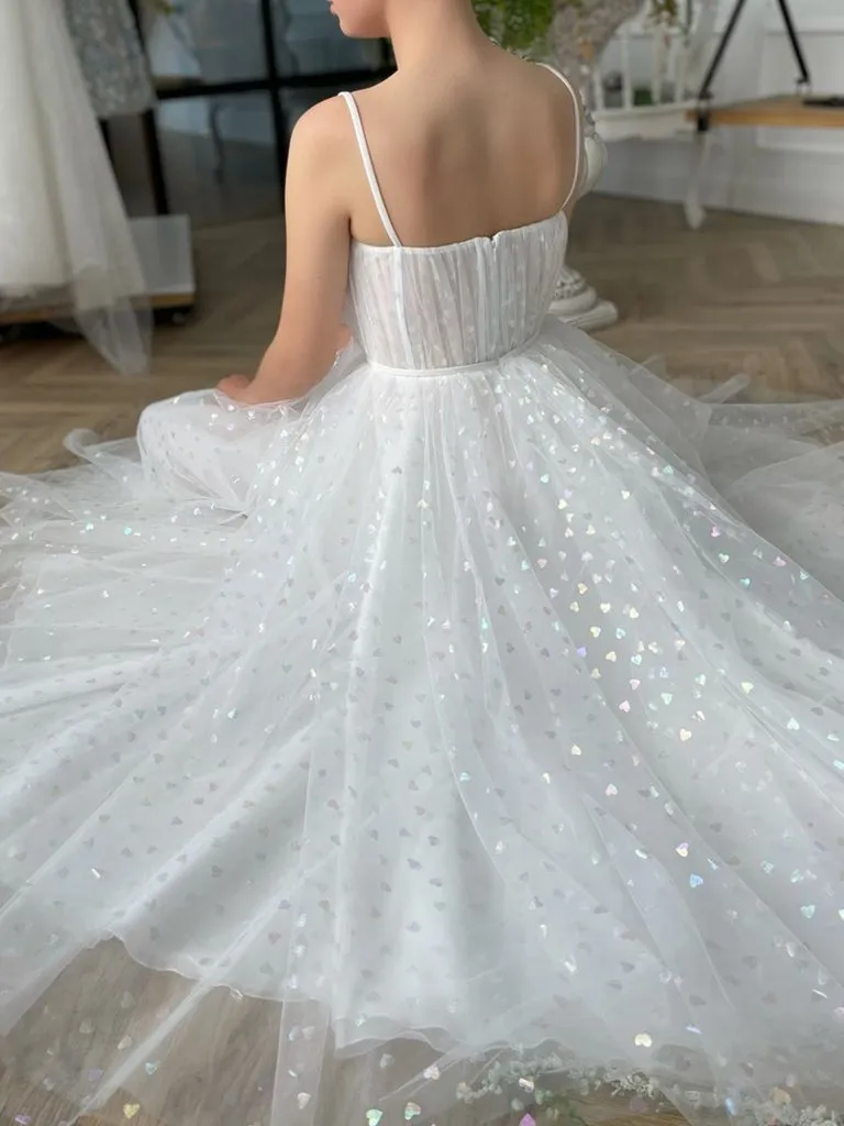 Simple sweetheart neck tulle Ivory Prom Dresses, Tea Length Ivory Evening Dresses