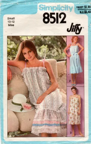 Simplicity 8512 Womens JIFFY Pullover Summer Dress 1970s Vintage Sewing Pattern Size SMALL 10 - 12
