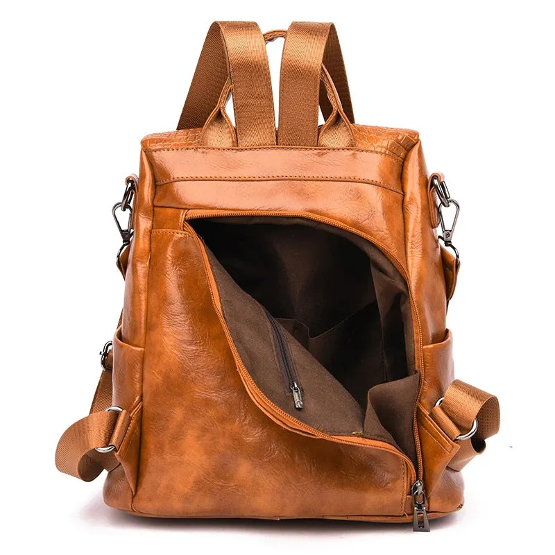 Soft Leather Solid Color Anti-theft Travel Backpack