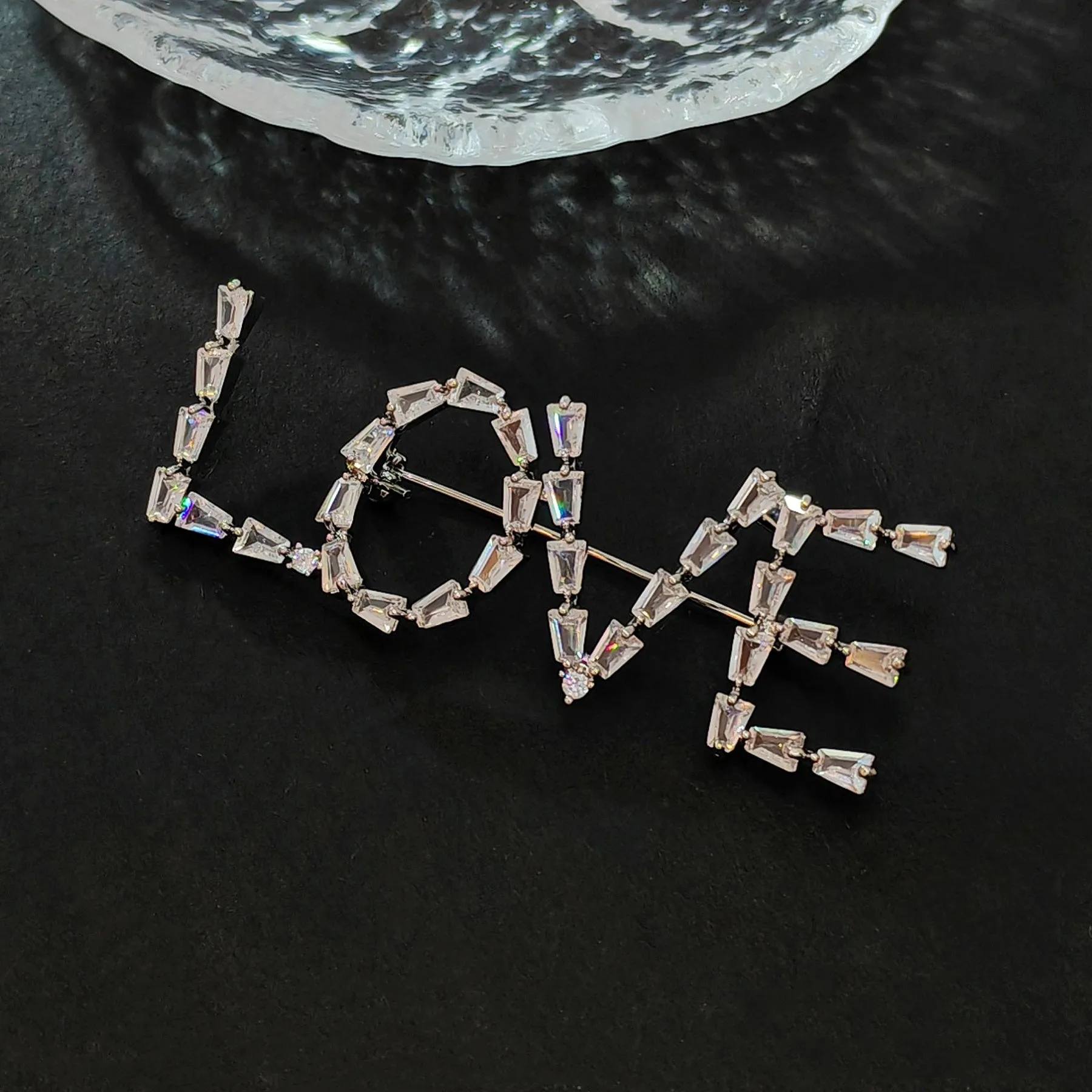 Stunning Baguette Cut CZ Accent Initial LOVE Pin Brooch Symbolism Jewelry