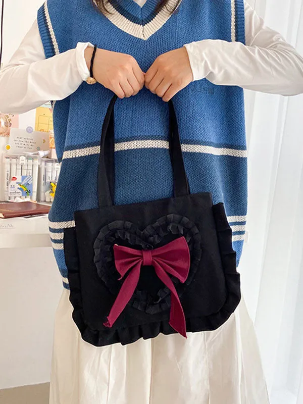 Sweet Lolita Bag White Canvas Polyester Bow Lolita Accessories Lolita Shoulder Bag