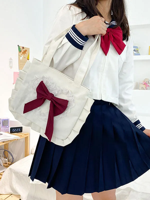 Sweet Lolita Bag White Canvas Polyester Bow Lolita Accessories Lolita Shoulder Bag