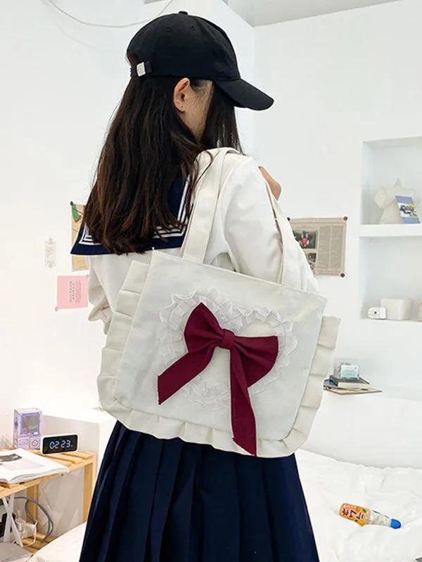 Sweet Lolita Bag White Canvas Polyester Bow Lolita Accessories Lolita Shoulder Bag