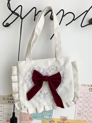 Sweet Lolita Bag White Canvas Polyester Bow Lolita Accessories Lolita Shoulder Bag