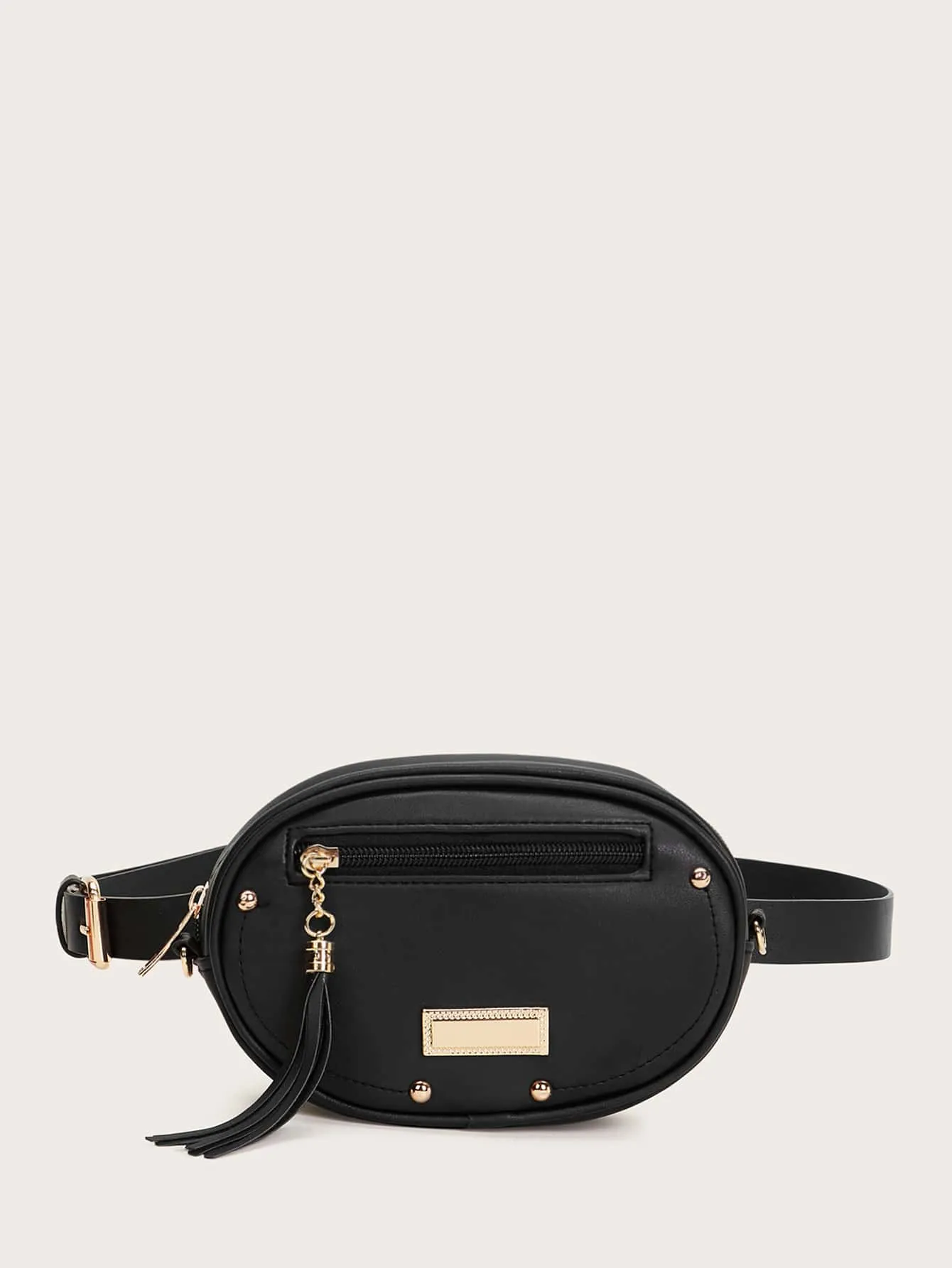 Tassel Decor Front Zip Fanny Pack - Black