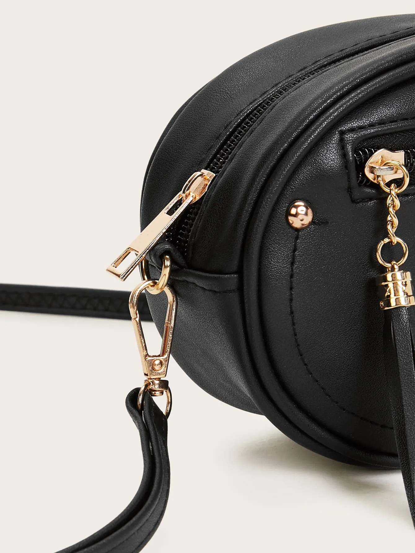 Tassel Decor Front Zip Fanny Pack - Black