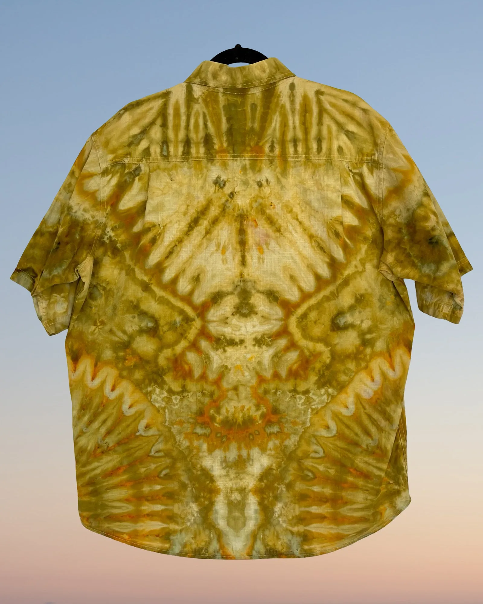Tie Dye Button Down Short Sleeve Shirt - Western Gold - 2XL