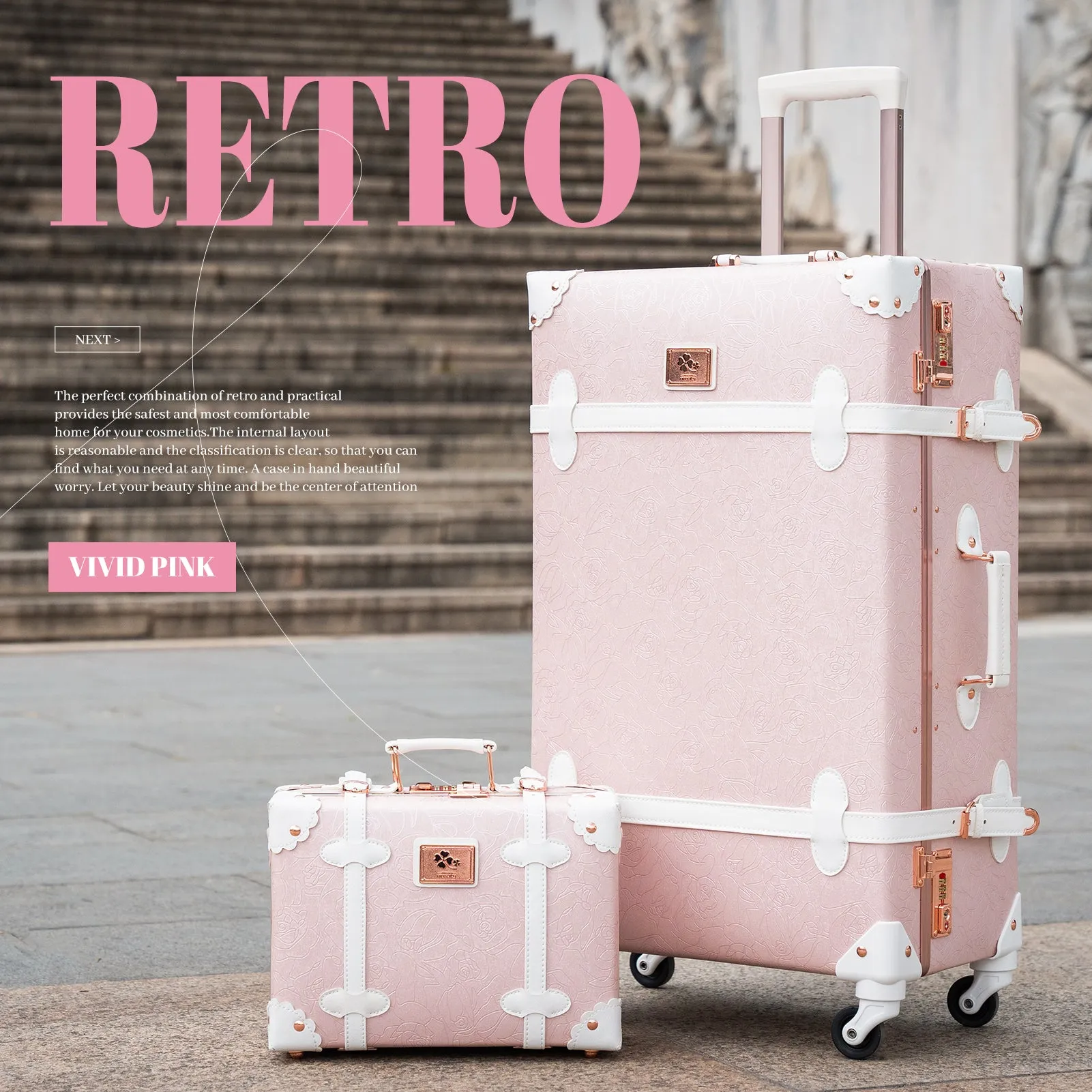 urecity Vintage leather-trimmed luggages 2 Pack