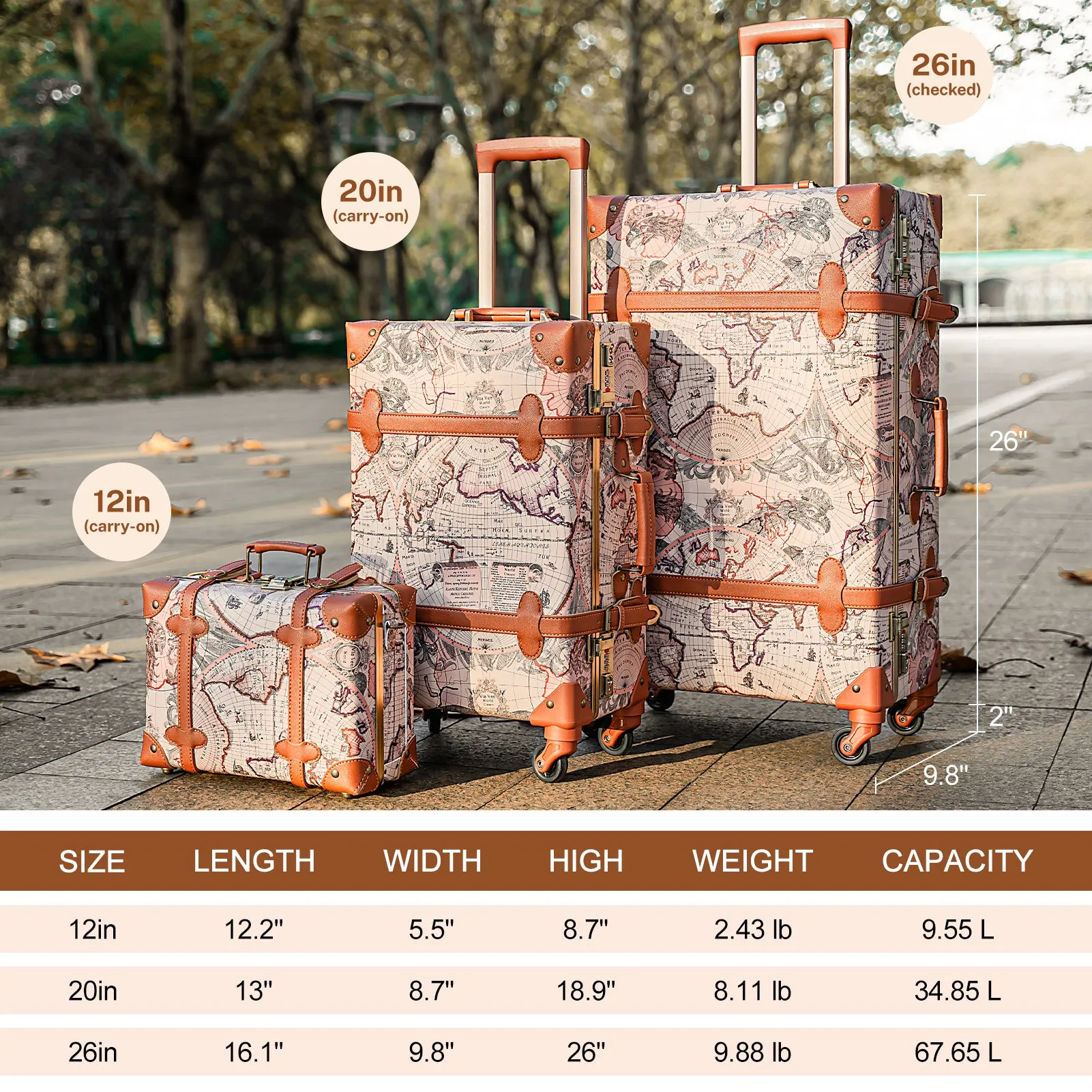 urecity Vintage leather-trimmed luggages 2 Pack