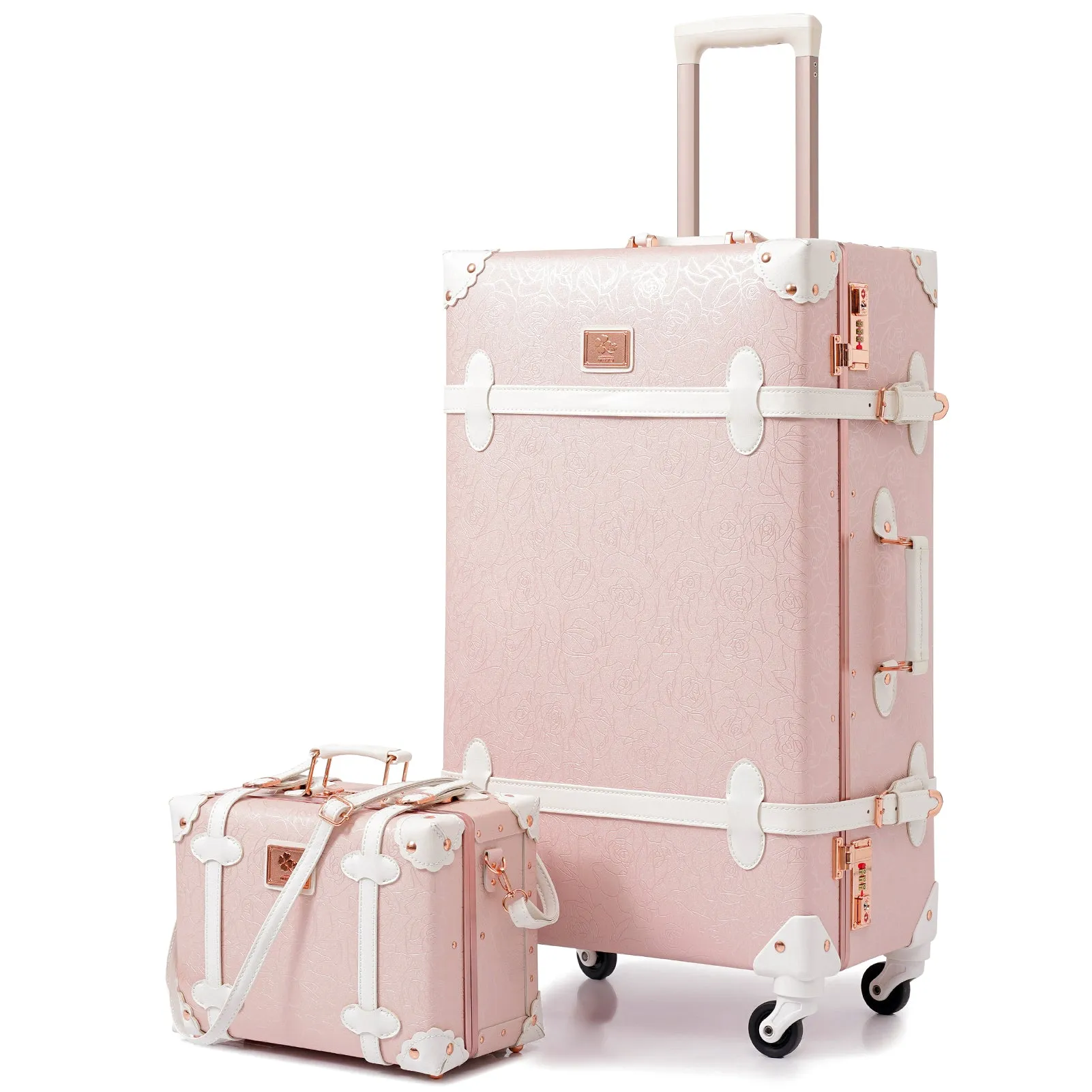 urecity Vintage leather-trimmed luggages 2 Pack